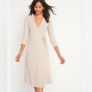 Old Navy Oatmeal Ribbed Sweater Wrap Dress